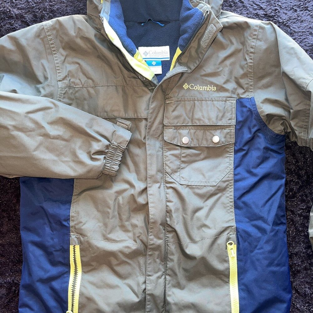 Bobbi Brown Kids Two-Tone Olive Green and Navy Jacket with Yellow Accents